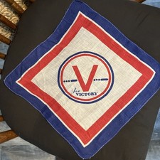 V For Victory World War 2 WWII Handkerchief Hankie Red White Blue