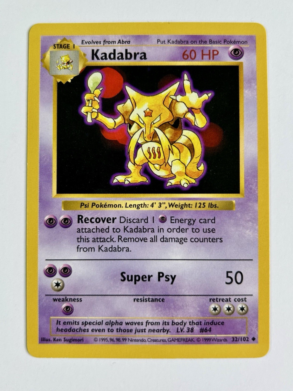 Kadabra 1999 Pokemon Game Shadowless Base Set #32/102 * Near Mint