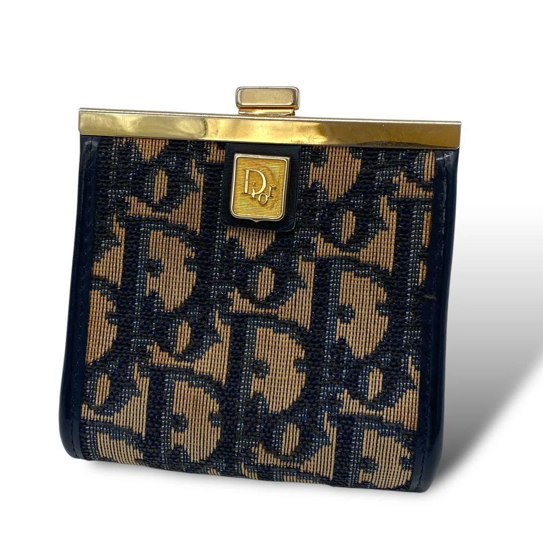 Portefeuille pliant toile trotteur Christian Dior Gamaguchi authentique