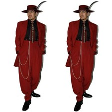 British Red Mens Zoot Suit Peak Lapel Wedding...