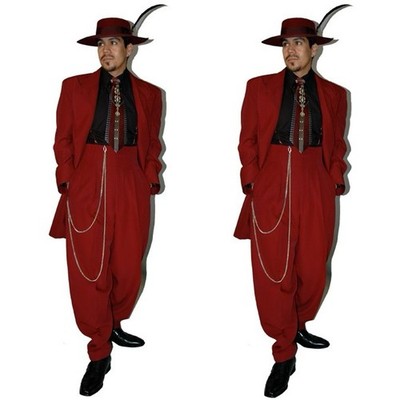 British Red Men's Zoot Suit Peak Lapel Wedding Evening Party Prom Long Coat Pant