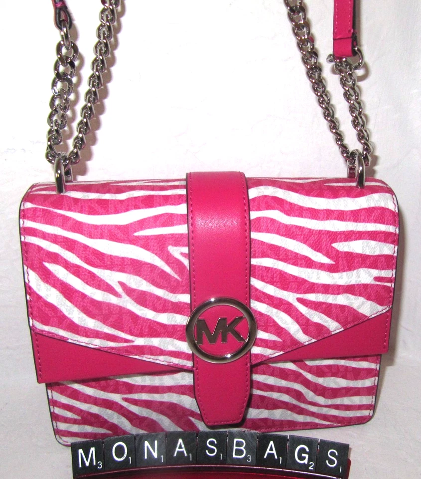 Michael Kors Greenwich Flap Crossbody Pink & White Zebra Stripe Bag NWT $498