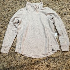 LL Bean Womens Funnel Neck Pullover Oatmeal Heather Ribbed Medium