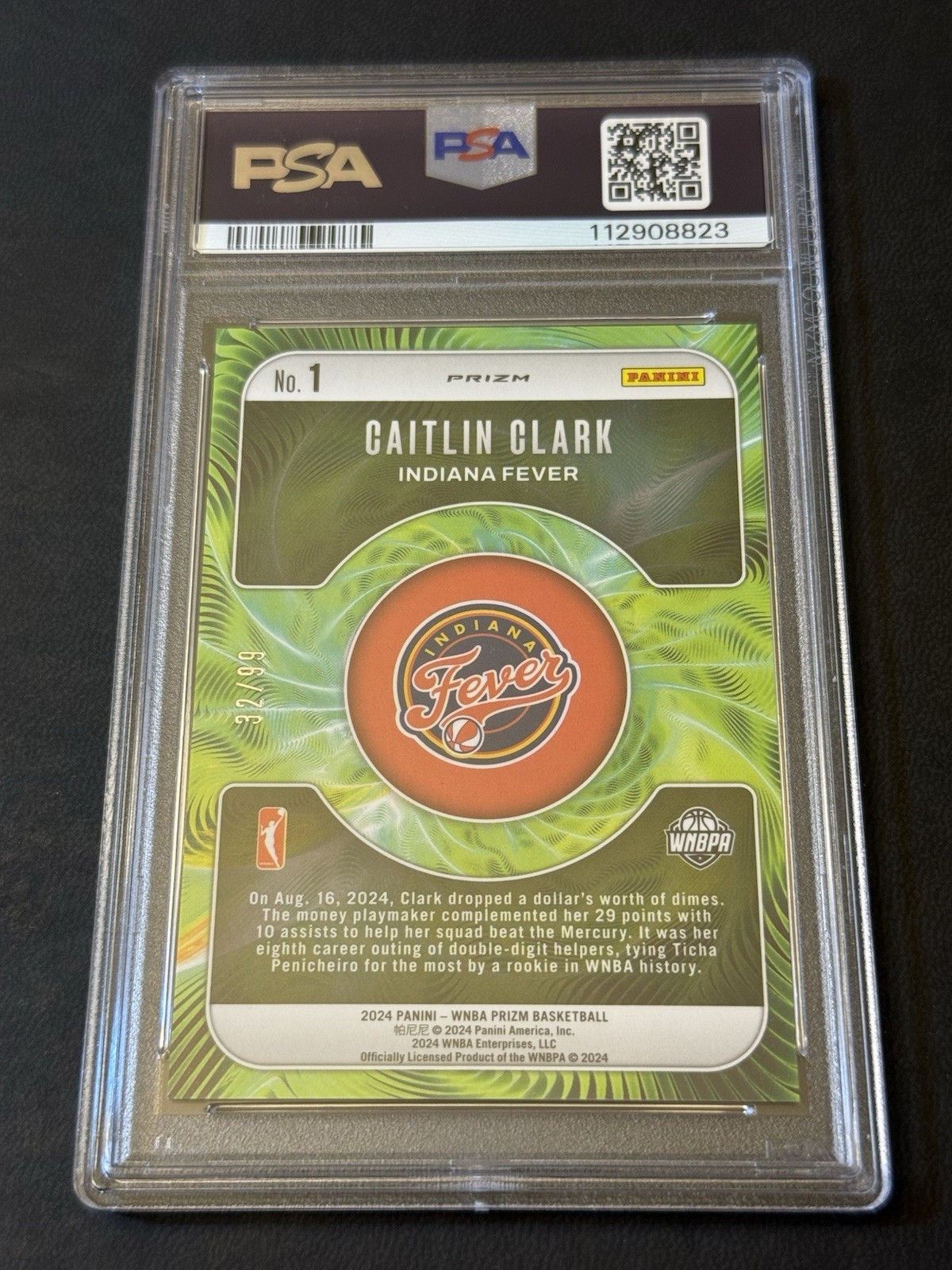 2024 Prizm WNBA Caitlin Clark Fractal Red Prizm Rookie Card 32/99 PSA 9 view 3