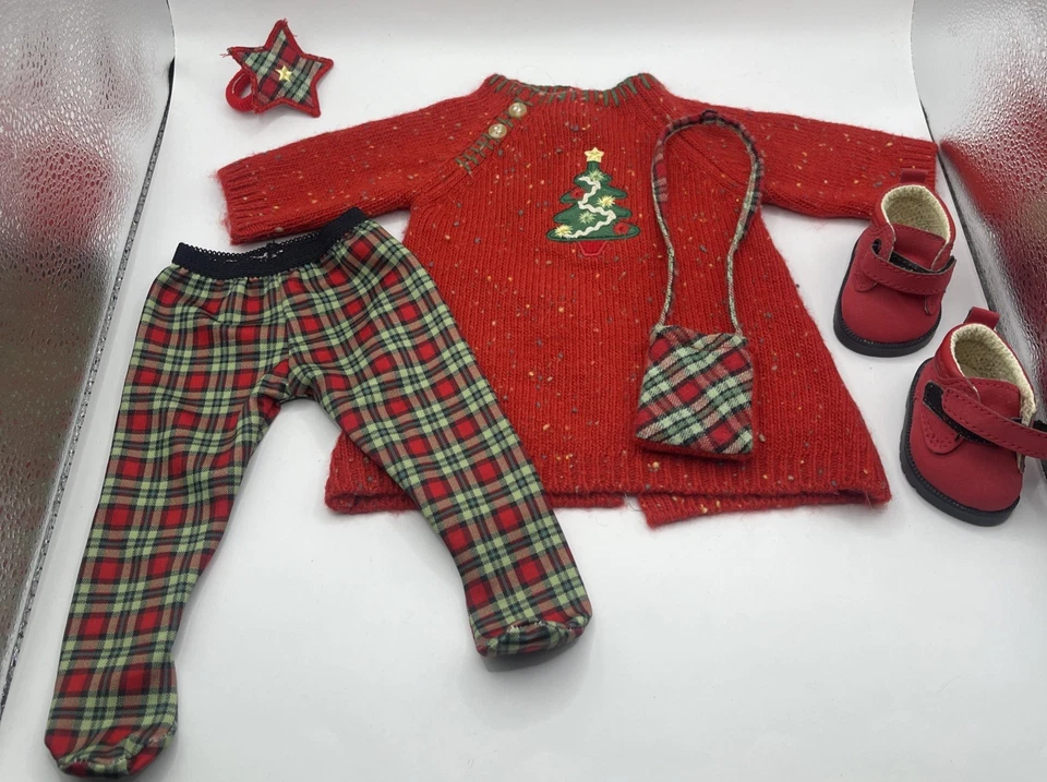 仅女孩套装! 全新! American Girl Bitty 双胞胎宝宝节日格子套装 — 第 2/4 张图片