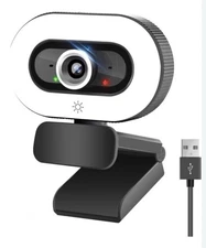 2K 1080p Web Camera W Touch Ring Light, Swivel Base, Tripod Screw Thread