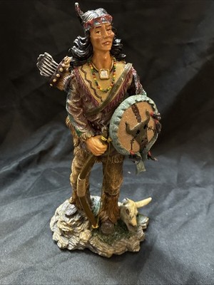 Native American Indian Chief With Bow And Arrows Statue 9'' Resin