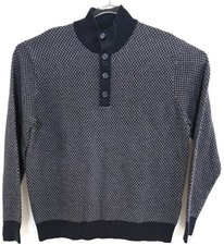 UNTUCKit Sweater Mens Large Navy Sorensen Cross Stitch Merino Wool Pullover