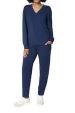 AnyBody Women's Cozy Knit French Terry Top & Pants Set Navy