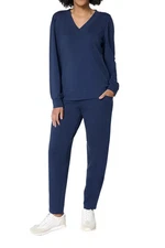 AnyBody Women's Cozy Knit French Terry Top & Pants Set Navy