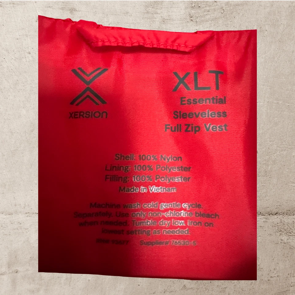 Colete Xersion Essential sem mangas com zíper completo XLT, sem etiqueta, à prova de vento, bolso com zíper, vermelho - Imagem 3 de 4
