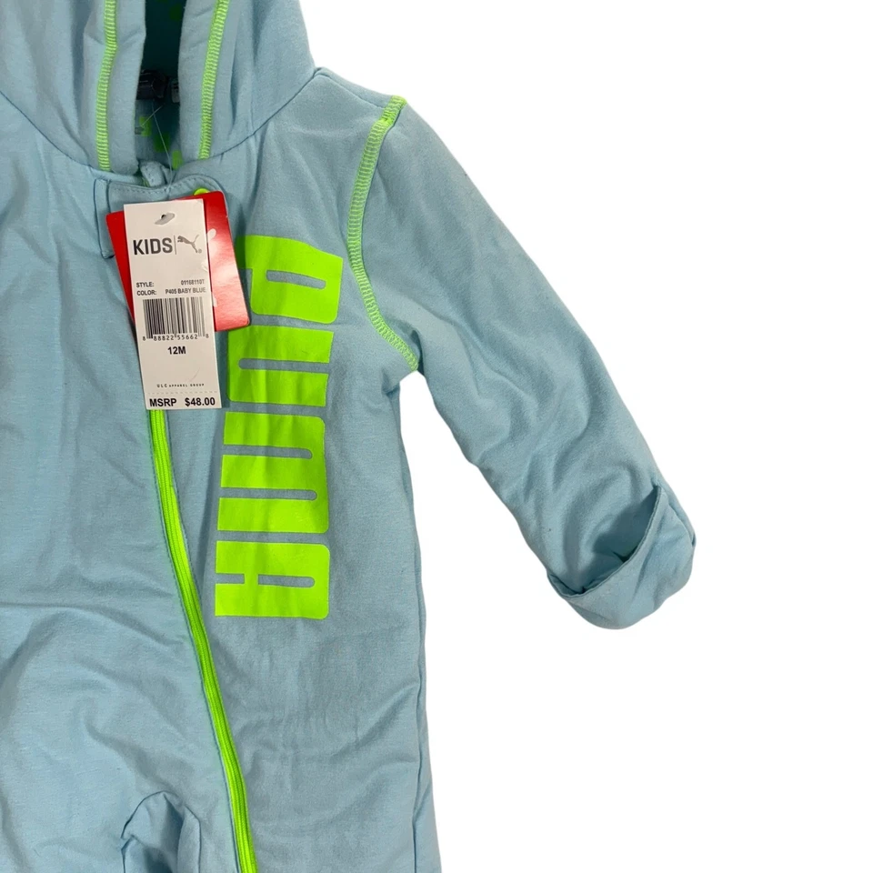 NUEVO Puma Bebé Algodón Traje de Nieve Bunting Dormir 12 Meses Azul Neón Cremallera Completa  Foto 4 de 4