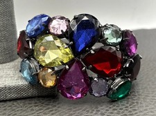 Multicolor Faceted Glass Rhinestone Hinged Ba...