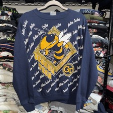 Vintage 90s Georgia Tech Yellow Jackets Aop Blue Crewneck Size Large