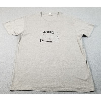 Azores Map T-Shirt Men's XXL 2XL Gray Portugal Souvenir Whale Scuba Islands Tee