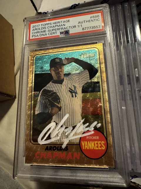 AROLDIS CHAPMAN SIGNED 2017 TOPPS HERITAGE CHROME SUPERFRACTOR 1/1 AUTO PSA DNA