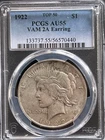 1922 Peace $1 PCGS AU55 VAM-2A Earring Nice Advanced State