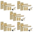 5 Pairs Door Handles Victorian T-Bar Knurled Satin Brushed Brass Hinges Latches