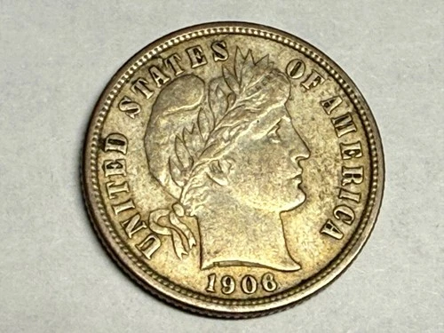 1906 BARBER silver U.S. dime. Original choice XF-AU. #q1