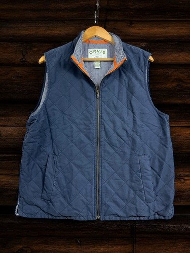 Orvis Jacket Men Large Navy Blue Quilted Puffer Vest Outdoor Casual Zip Up