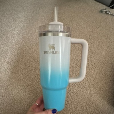 Stanley Insulated Tumbler Blue White With Straw Handle Lid Stainless Steel