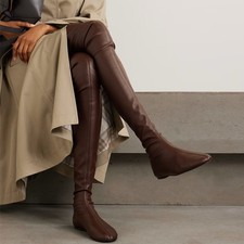 Winter Womens Low Heels Leather Round Toe Club Over The Knee High Boots 32-46 Sz