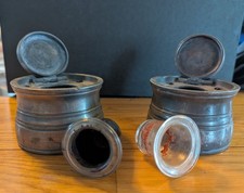 1 pair of Victorian UK Government Issue Pewter Inkwells with glass inserts.