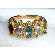 925 STERLING SILVER VERMEIL MULTI GEMSTONE RING SIZE 8 SKY