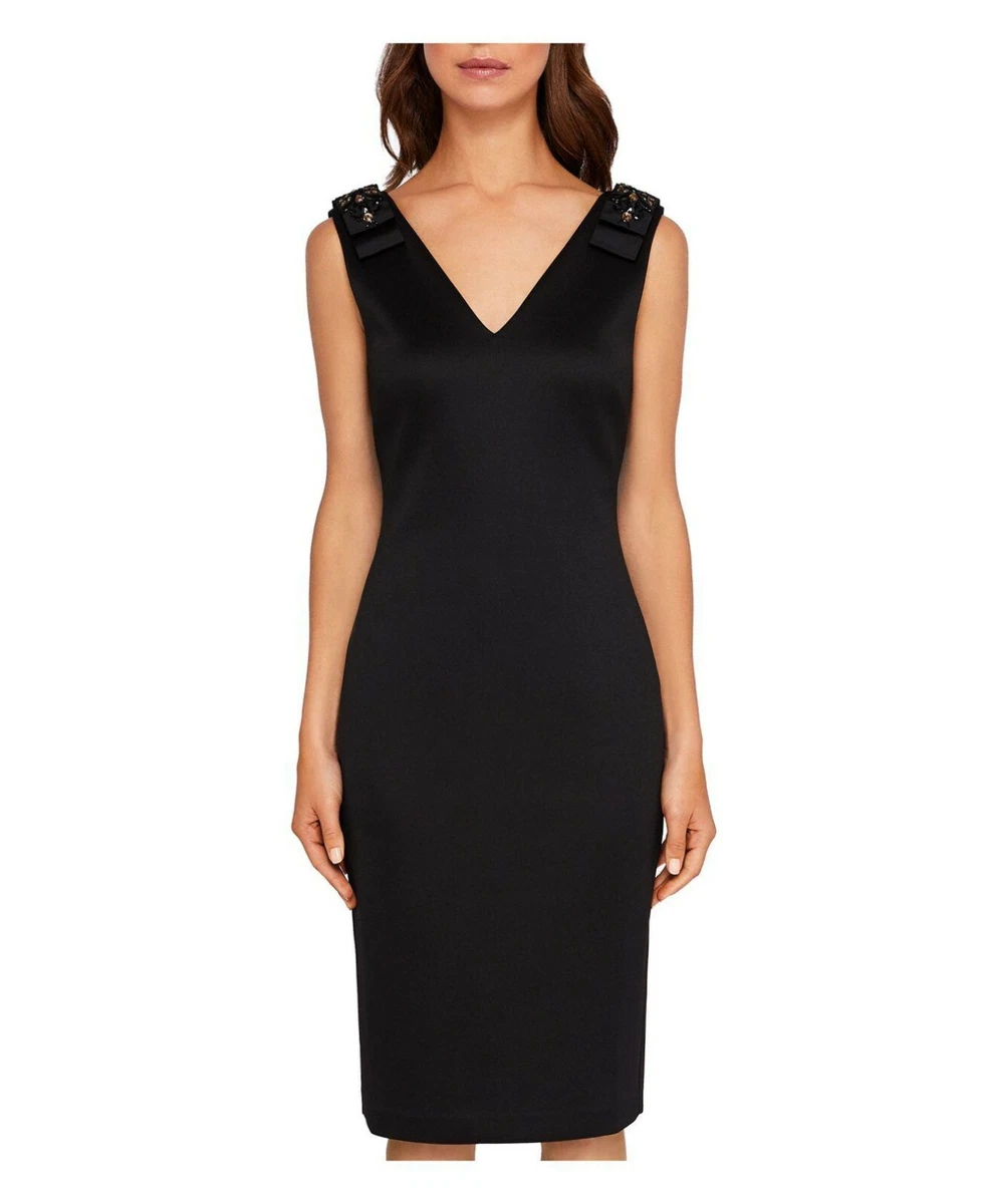 ted baker black belliah bow shoulder bodycon dress size 2 UK 10 | eBay