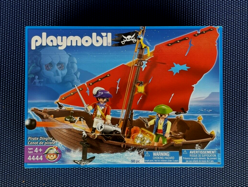 Playmobil Vintage - Bateau Pirates Avec Enrouleur Et Ancre Marron Clair - Set 4424 De 2005