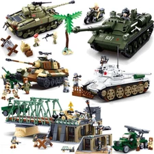 Military WW2 Normandy Landings Cannon Tank Aircraft Building Blocks Model Kits
