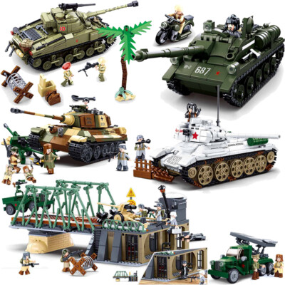 #ad #ad Military WW2 Normandy Landings Cannon Tank Aircraft Building Blocks Model Kits $65.80