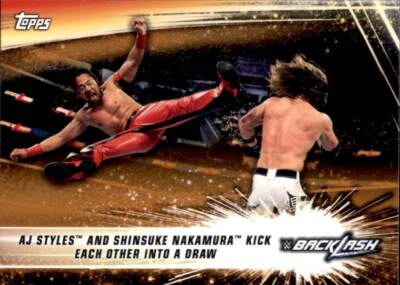 2019 Topps WWE Summerslam Bronze #63 AJ Styles Shinsuke Nakamura Kick Each Other