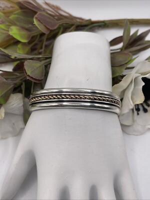 Vintage TOM HAWK Navajo Sterling Silver & 12KT Gold Filled Braid Bracelet