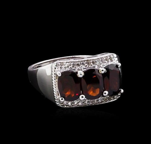 Deep Red Garnet & White Sapphire Elegant 14k White Gold Ladies Ring - Gift Boxed - Picture 5 of 13