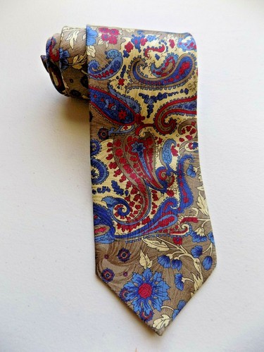 DONBERRY & KEATS Silk Necktie Floral Paisley Pattern Brown Blue - Picture 4 of 5