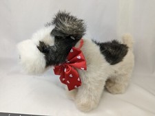 Walmart Terrier Dog Plush 9 Inch Red Heart Bow Tan Black Stuffed Animal Toy