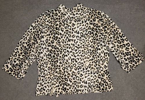 Jones New York Signature Linen Leopard Print Top Light Jacket Peplum Women's LG - Picture 8 of 8