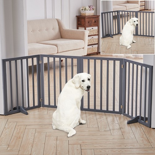 Folding Pet Gate 3/4 Panels Dog Wood Fence Freestanding Children Safety Barrier - Picture 2 of 18