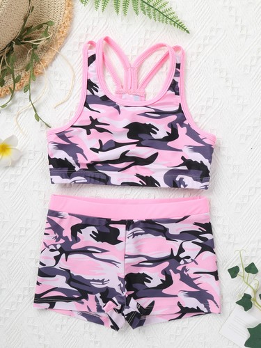 Girls Two Piece Tankini Set Bikini Swimsuit Swimming Costume Sport Active Outfit - Picture 54 of 111