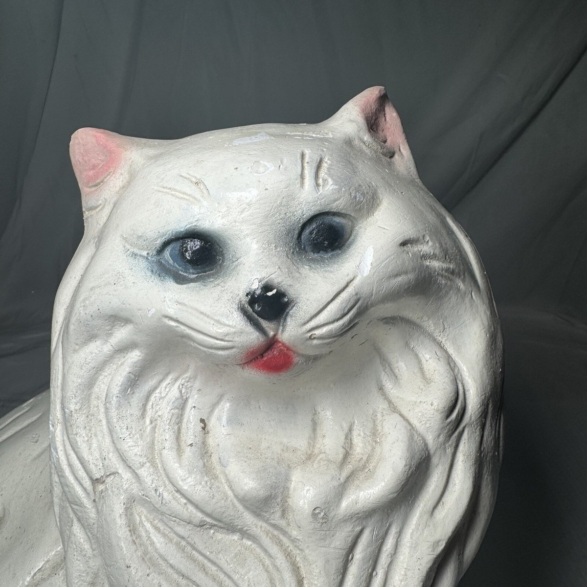 Vintage Large Chalk Ware White Persian Long Hair Mother Cat and