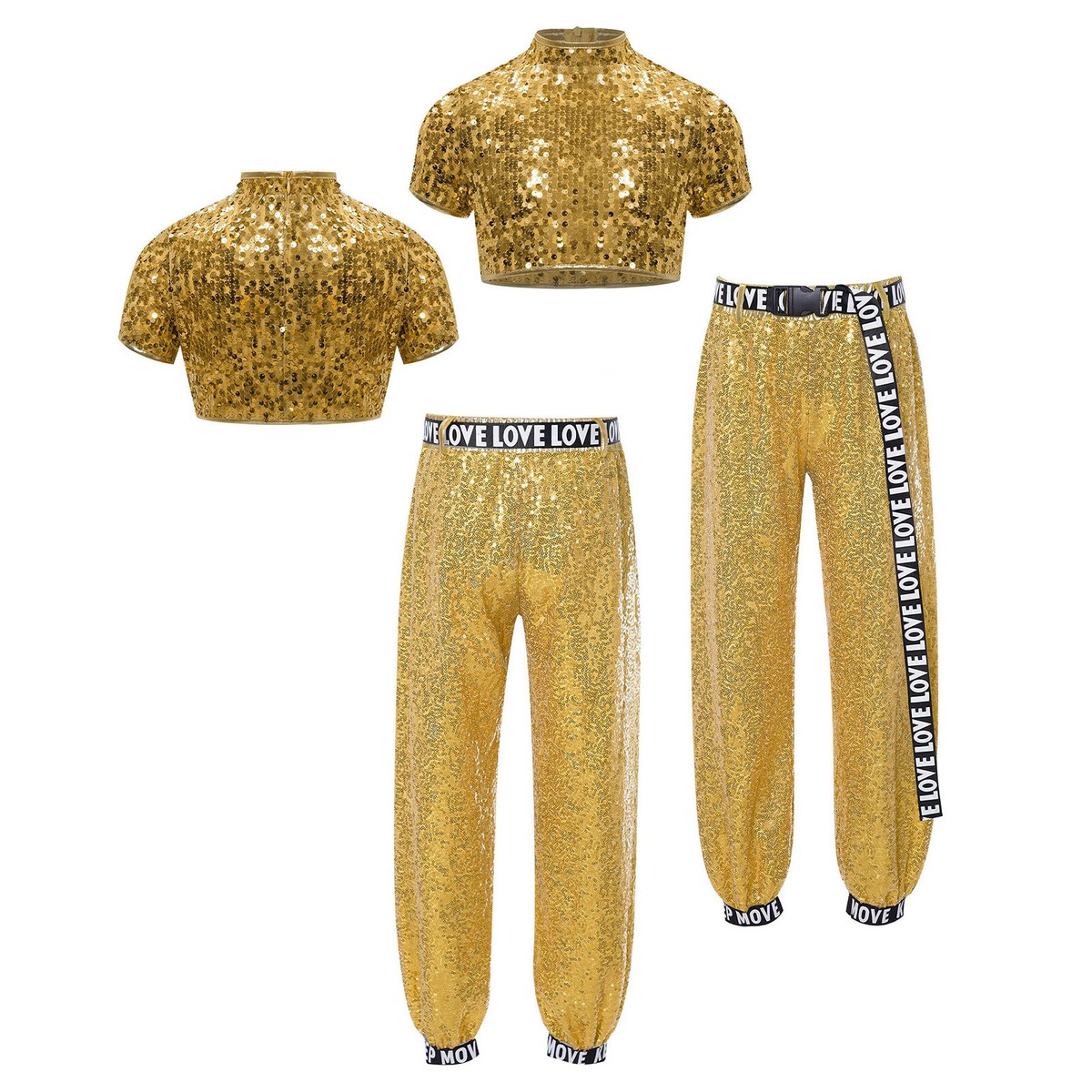 Kids Girls Set Elastic Waist Outfit Jazz Suits Sequins Pants