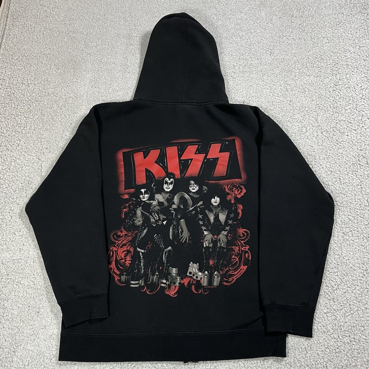Kiss Hoodie Mens Medium Black Full Zip Sweatshirt 90s Band Rock  