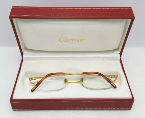 Cartier Rectangle Rimless Optical Unisex Eyewear Glasses 18KT Yellow Gold Plated - Picture 1 of 12