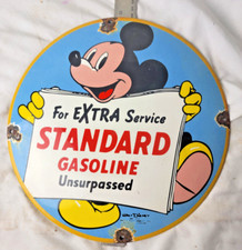 DISNEY MICKEY MOUSE Original VINTAGE 12" PORCELAIN PUMP PLATE GAS STATION OIL