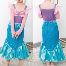 Kids Girls Long Sleeve Cosplay Costume Shiny Fishtail Skirt Gem Sequins Birthday
