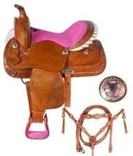 Premium Leather Saddle Western Pink-Brown Trail Horse For Barrel Racing Size 15"
