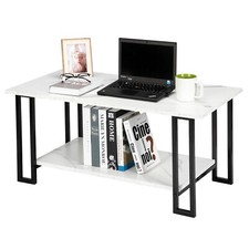 Imitation Marble Texture Wood Tabletop Metal Legs Coffee Table Storage Shelf
