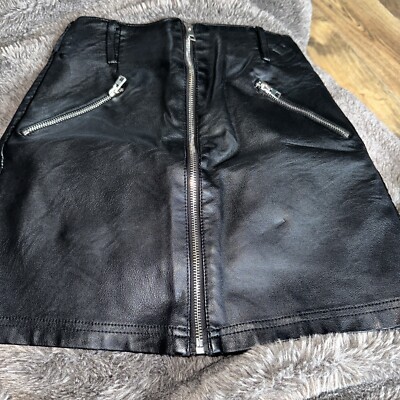 TopShop Faux Leather Mini Skirt with front zip Size UK