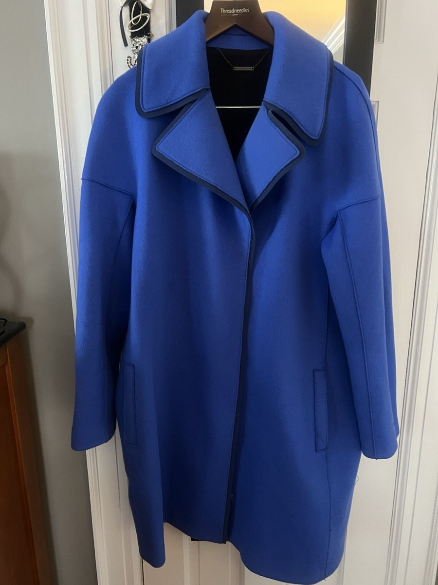 Elie Tahari Wool Blend Neoprene Trim Coat Royal Blue Navy Blue